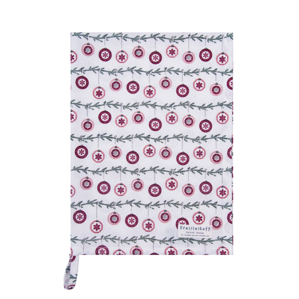 Krasilnikoff Küchentuch Weihnachten Zweige mit Kugeln – 100% Baumwolle, 50 x 70 cm