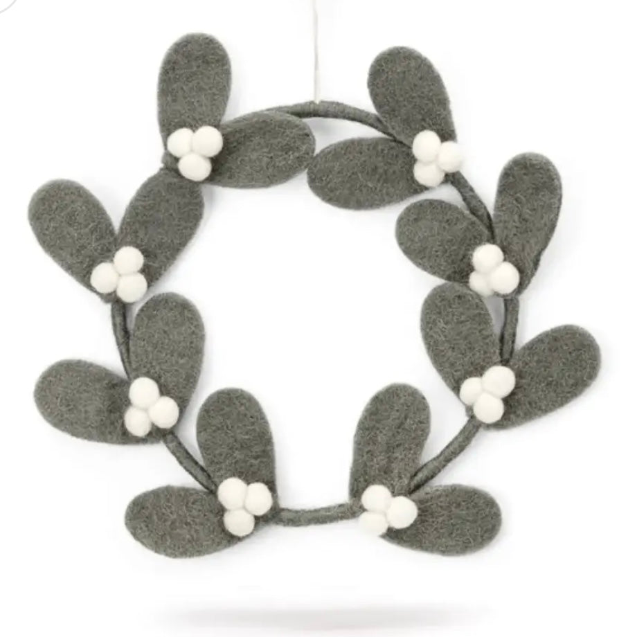 Mistelkranz aus Filz -grau-grün, 21 cm - Handgemacht von Gry&Sif