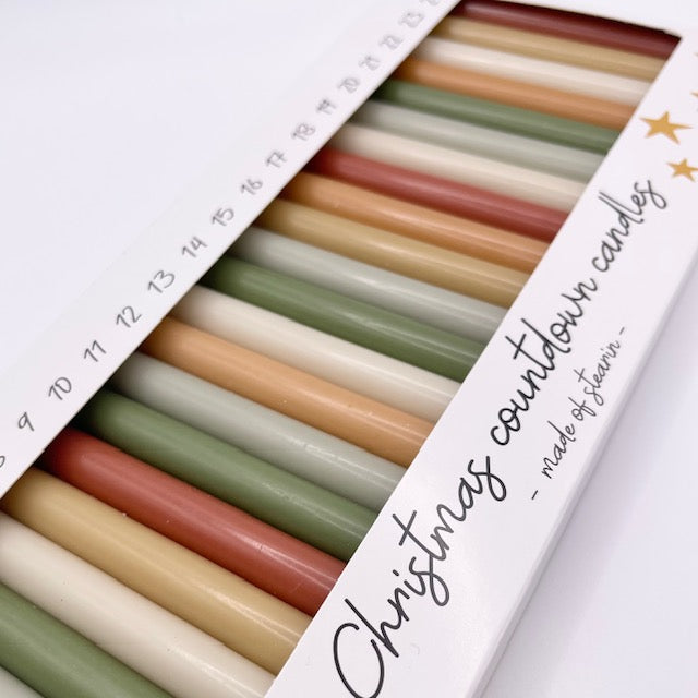 Ein etwas anderer Adventskalender: 24 kleine Kerzen Erdfarben bunt