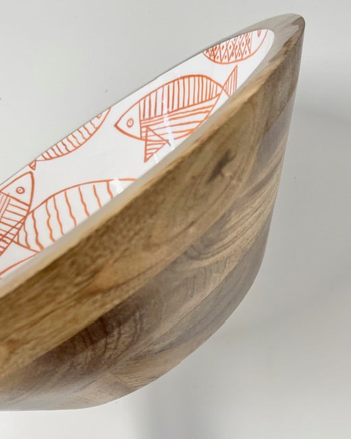 Salatschüssel Holz & Emaille - 34,5x11cm Fische