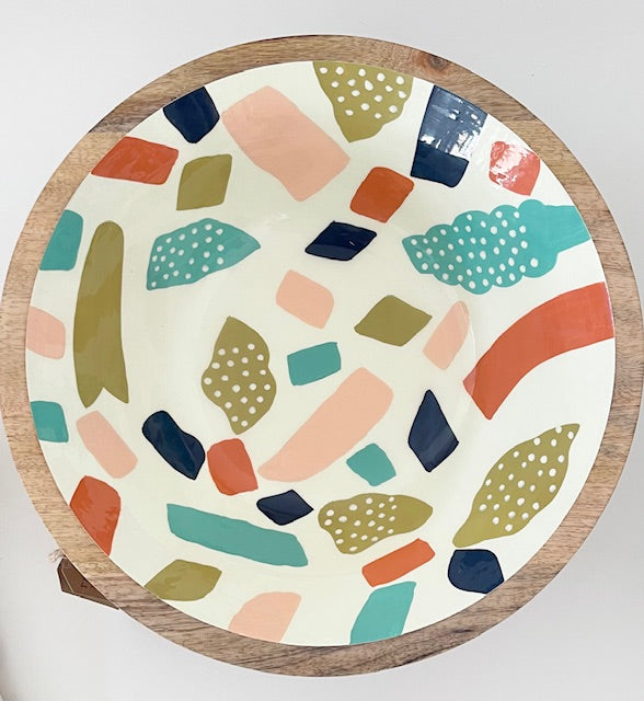 Salatschüssel Holz & Emaille - 34,5x11cm bunt