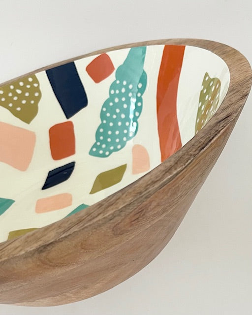 Salatschüssel Holz & Emaille - 34,5x11cm bunt