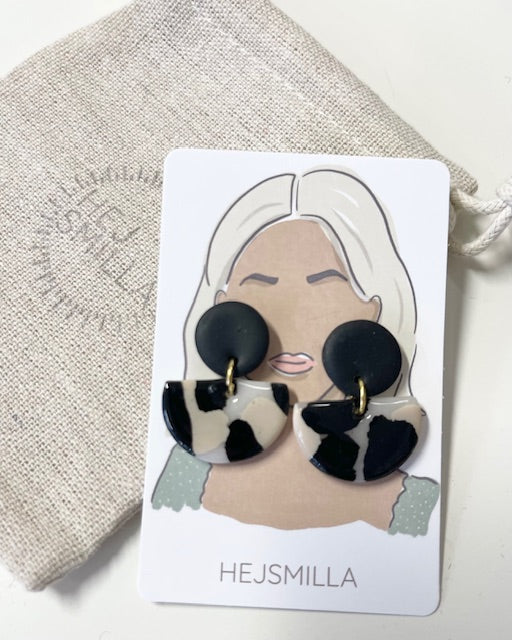 Ohrringe HejSmilla "Edda" schwarz/weiß/beige und gold
