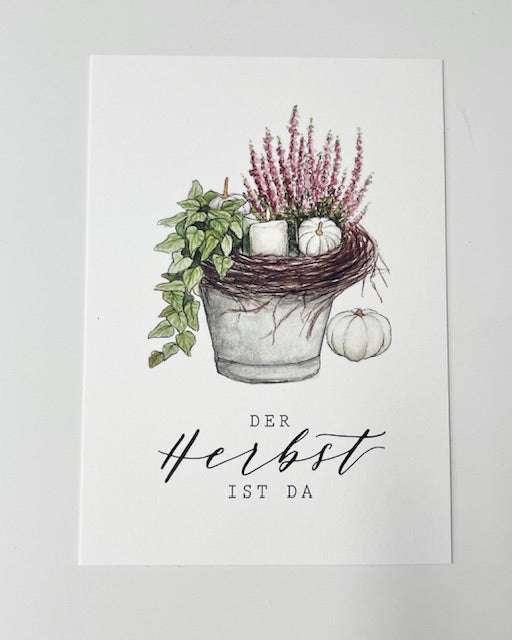 Handgemachte Papeterie Frollein Lücke - Postkarte "Herbst ist da"