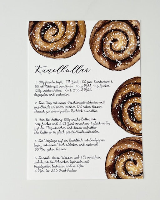 Handgemachte Papeterie Frollein Lücke - Postkarte "Kanelbullar"