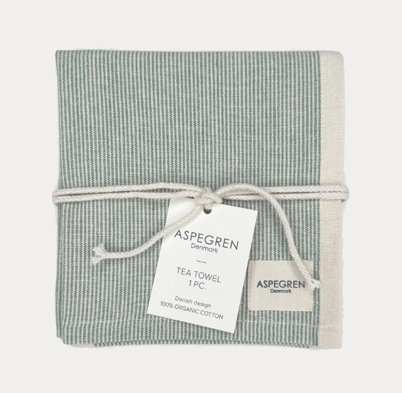 Aspegren Küchentuch „Pinstripe Spinach“ – Nadelstreifen-Geschirrtuch aus Bio-Baumwolle | 50 × 70 cm