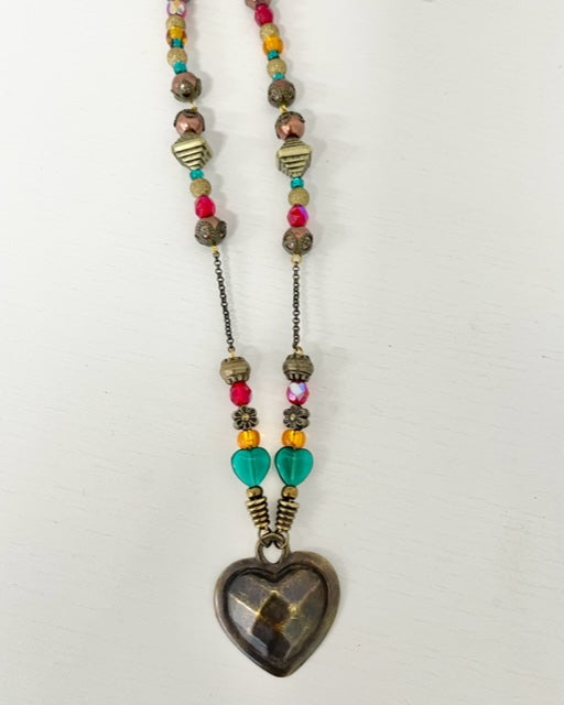 Kette Bronze bunt mit Herz "Kriemhild die Schöne"