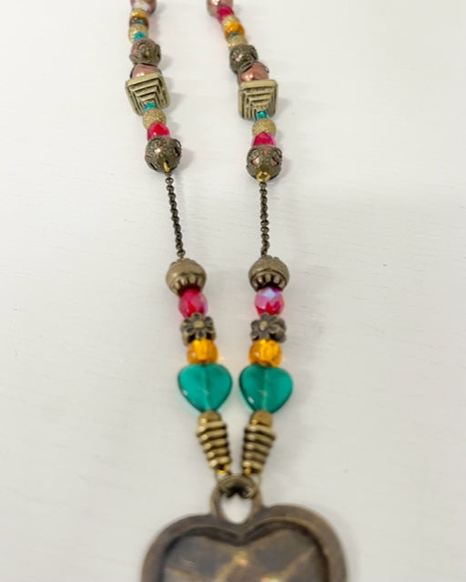 Kette Bronze bunt mit Herz "Kriemhild die Schöne"
