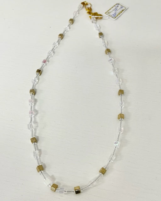 Kette weiß/gold/transparent "Gletschersee"