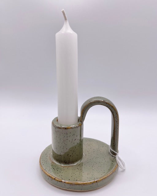 Kerzenleuchter Keramik oliv grün mit Henkel