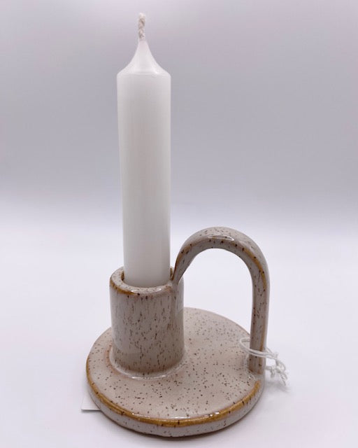 Kerzenleuchter Keramik beige mit Henkel