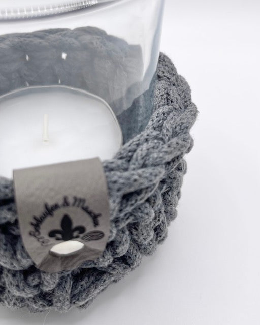 Teelichtglas Häkelrand in div. Farben