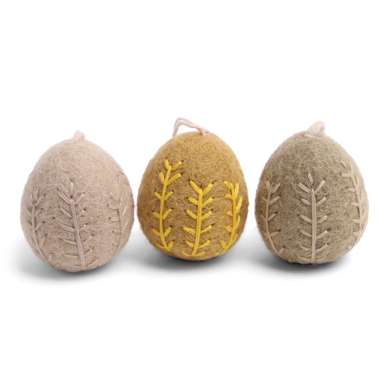 Gry&Sif Ostereier-Filzset mit Stickerei – 3er Set für fröhliche Frühlingsdeko curry