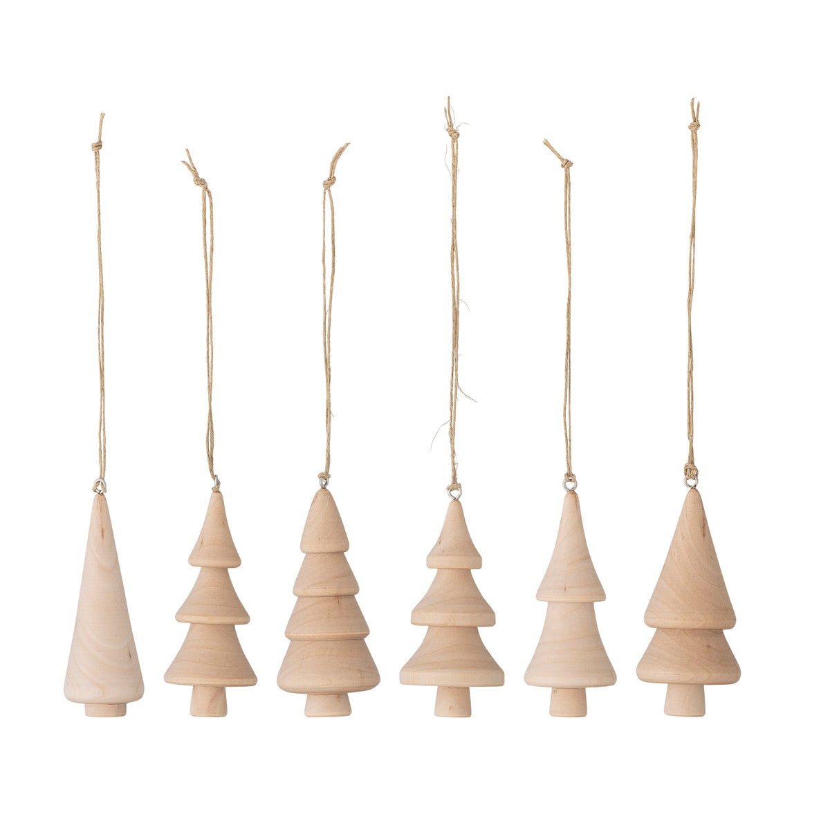 Bloomingville Jivani Weihnachtsanhänger – 6 Holz-Tannen für natürliche Skandi-Weihnachten