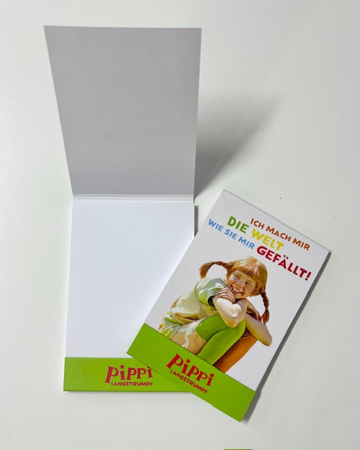 Pippi Langstrumpf Notizblock 12x8cm, "Ich mach mir die Welt wie sie mir gefällt"