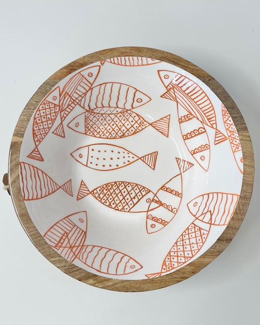Salatschüssel Holz & Emaille - 34,5x11cm Fische