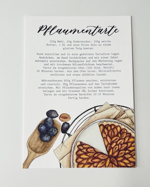 Handgemachte Papeterie Frollein Lücke - Postkarte "Pflaumentarte"