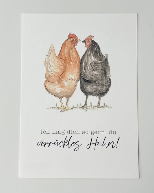 Handgemachte Papeterie Frollein Lücke - Postkarte "Verrückte Huhn"