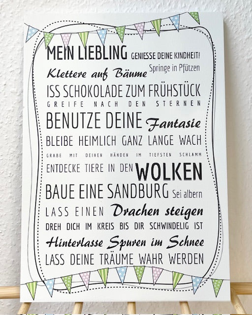 Warmherziges Holz-Bild 42x30 cm - natürliche Wanddeko für das Kinderzimmer