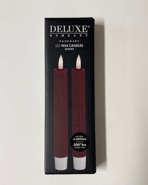 Deluxe Homeart - LED Stabkerze 2er Set bourgogne 15 cm