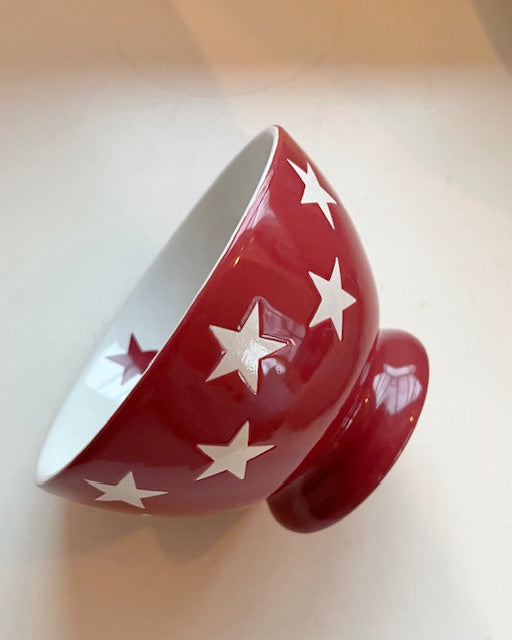 Krasilnikoff Schale dunkelrot mit weißen Sternen – 13 cm, mit Fuß