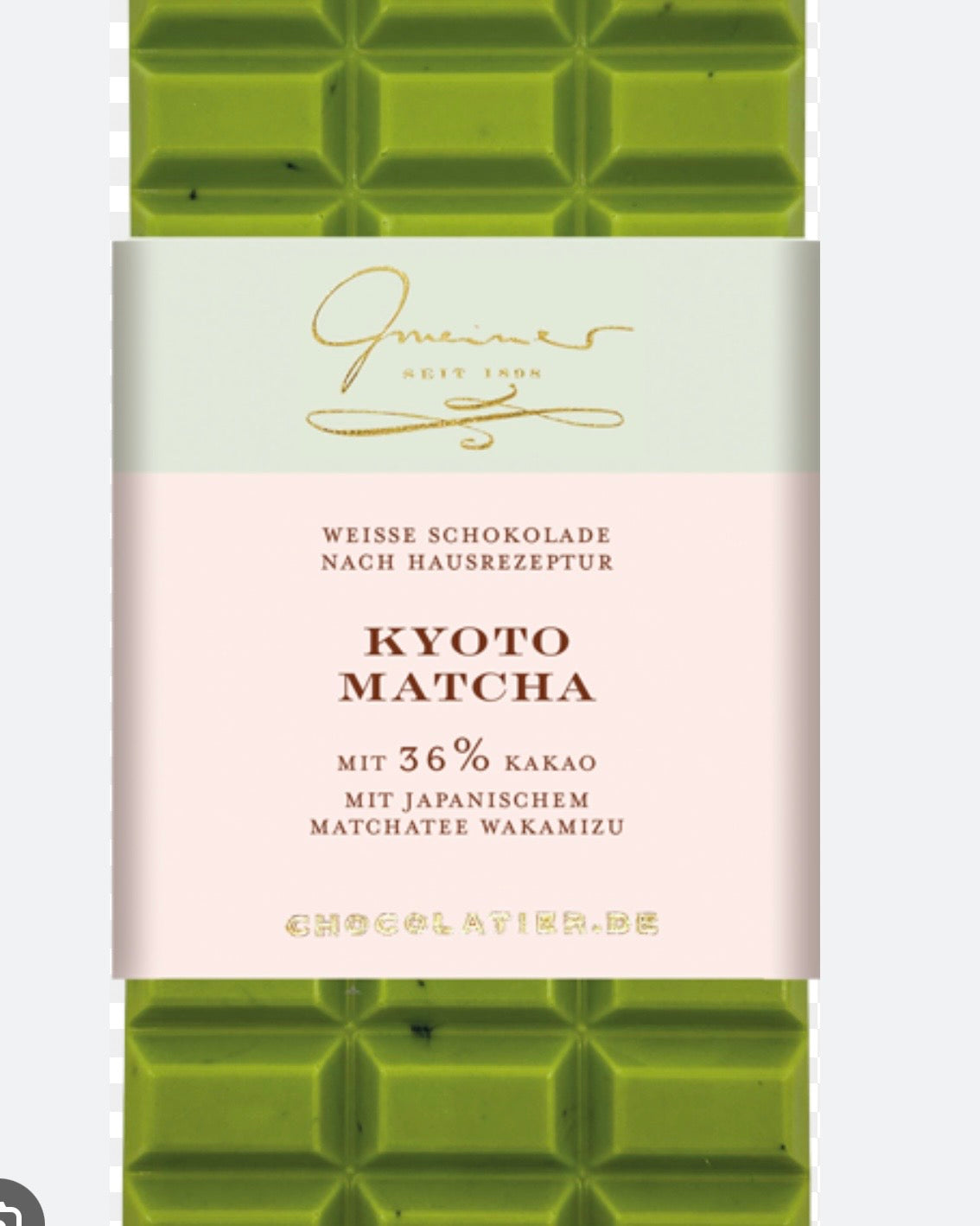 Handgeschöpfte weiße Schokolade mit Matchatee aus Kyoto