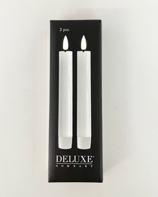 Deluxe Homeart LED Stabkerze 2er Set, weiß 15cm