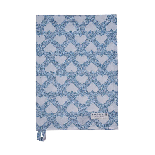 Krasilnikoff Küchentuch Herz blau – 100% Baumwolle, 50 x 70 cm