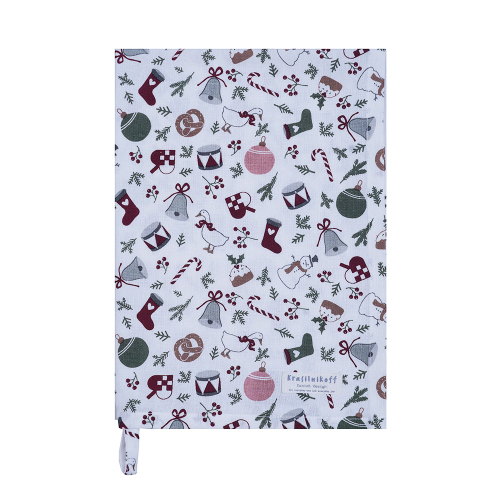 Krasilnikoff Küchentuch Weihnachtssymbole – 100% Baumwolle, 50 x 70 cm